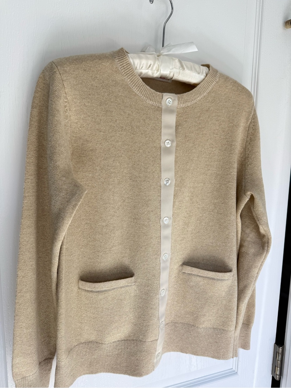 Frances Valentine Oyster Gold Shimmer "Helen" Cardigan Sweater Wool/Cashmere S